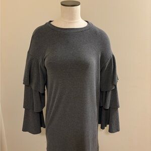 Spirit of Grace Gray Casual Dress with Ruffle Sleeves